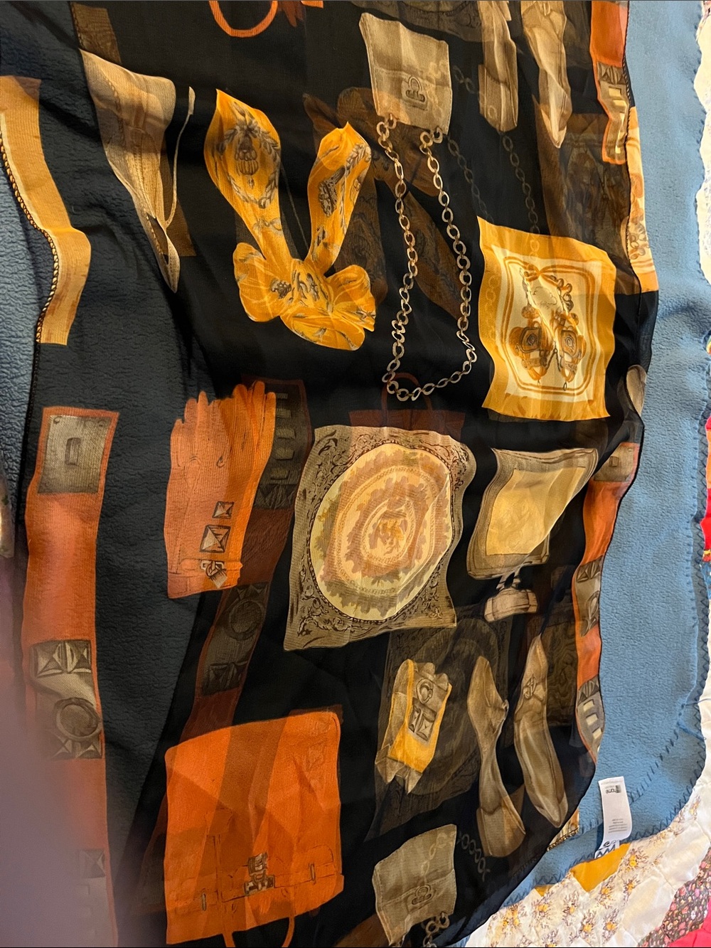 Black Scarf with Gold & Orange Equine Motif